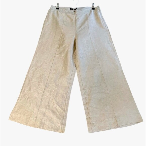 Fabindia Silk Blend Cropped Wide Leg Dress Lined Pants Size Medium Metallic Gold - Picture 1 of 11